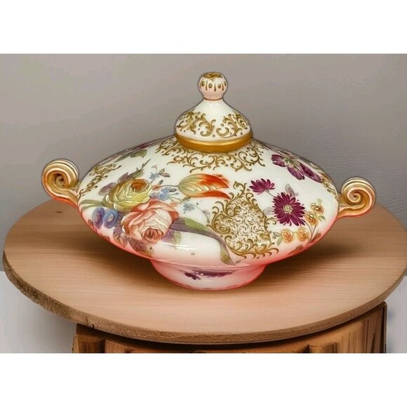Rare French Floral Mount Washington Antique Covered Urn Vase Jar Jug Amphora - Picture 1 of 9